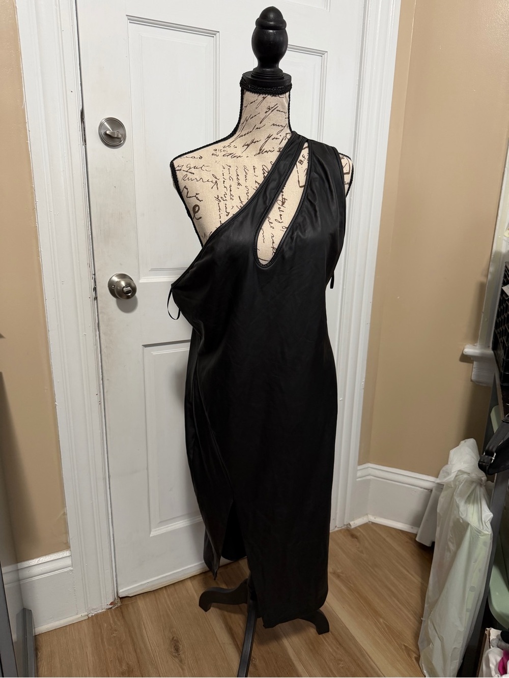 SHEIN Black One-Shoulder Satin Slip Dress